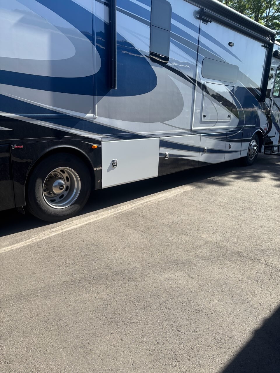 Before: fiberglass damage on Class A motorhome skirt