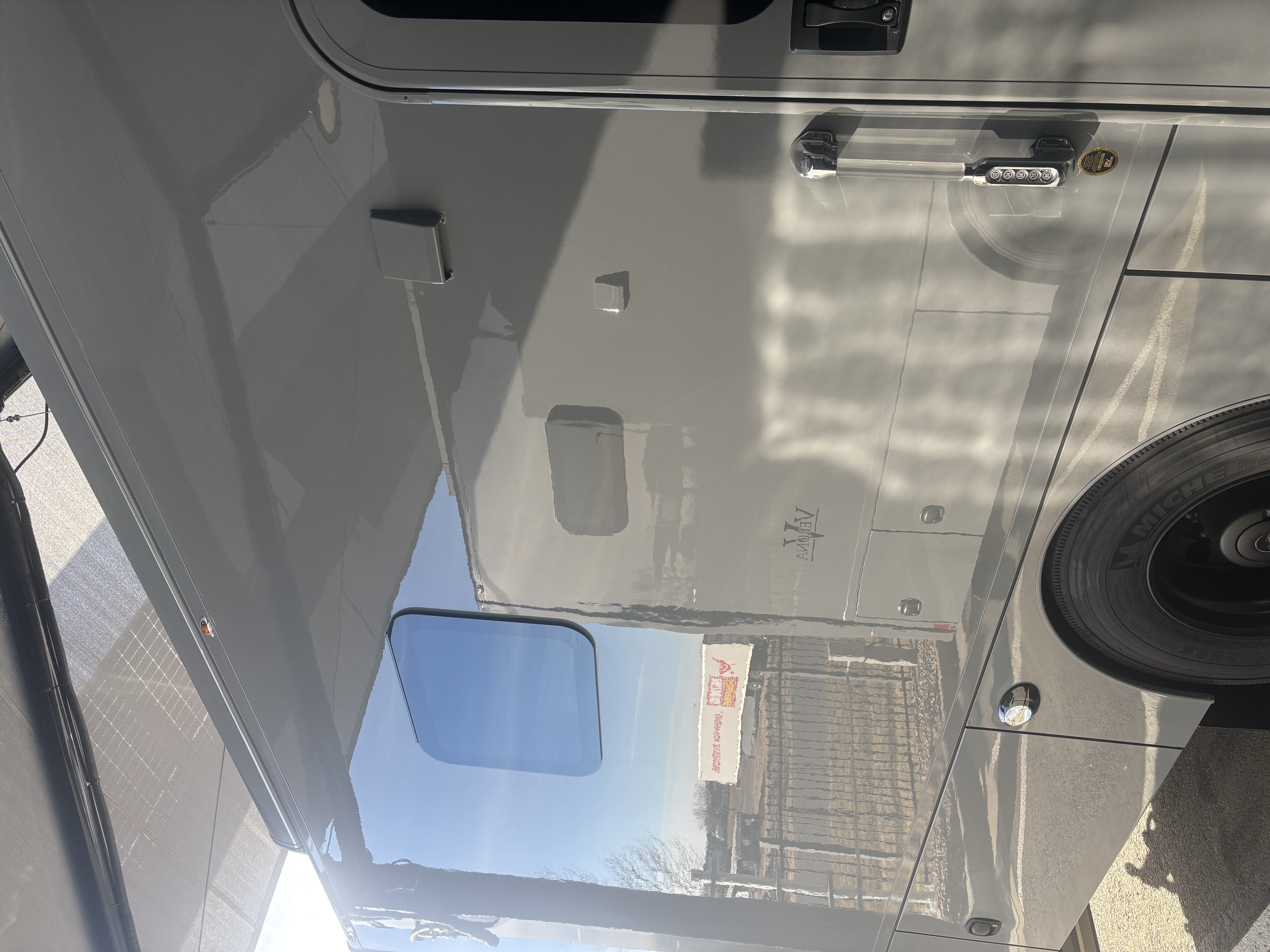Gray Class A motorhome gloss paint finish